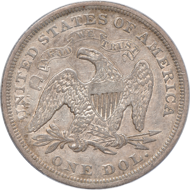 1838 Reeded Edge Capped Bust half-dollar PCGS XF-45, and an 1872 Seated Liberty dollar XF-40