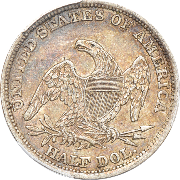 1838 Reeded Edge Capped Bust half-dollar PCGS XF-45, and an 1872 Seated Liberty dollar XF-40