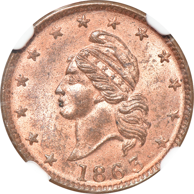 Pair of Civil War Tokens - 1863 F-15/319 j MS-64, and an 1863 F-15/319 a NGC MS-65 RB, both NGC