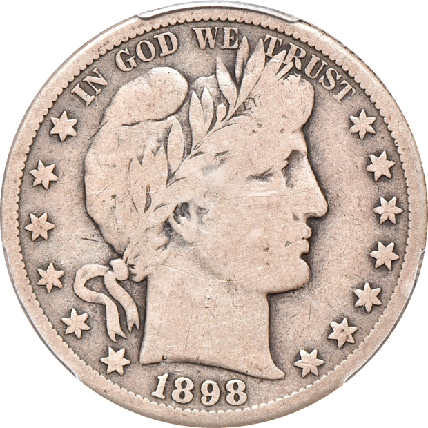 Five half-dollars, as described