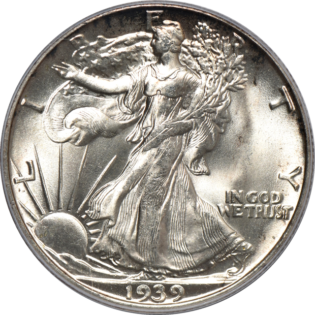 Five half-dollars, as described