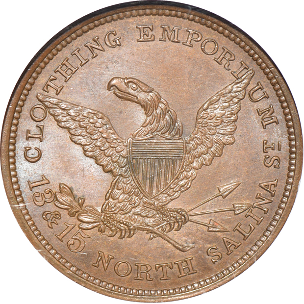 (1860) Syracuse, NY M-NY-1029 A.C Yates Clothing Co. token MS-65 BN, plus two encased Lincoln cents, all NGC