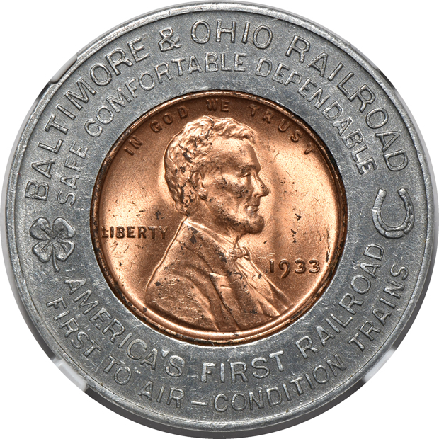 (1860) Syracuse, NY M-NY-1029 A.C Yates Clothing Co. token MS-65 BN, plus two encased Lincoln cents, all NGC