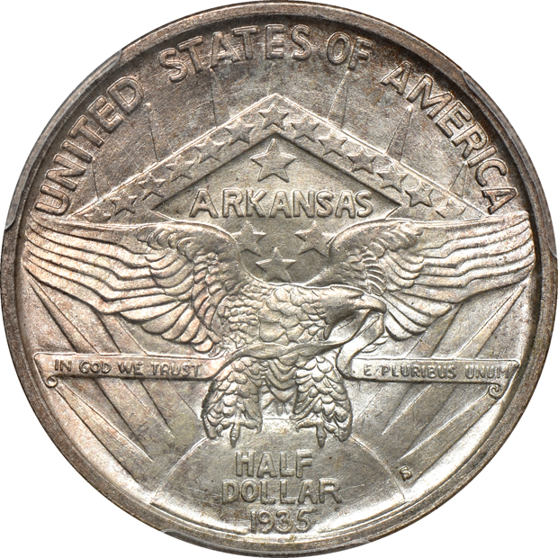 1935-S Arkansas PCGS MS-66+, and a 1936 Delaware NGC MS-65