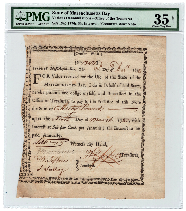 Lot of four certified Massachusetts Bay paper exonumia
