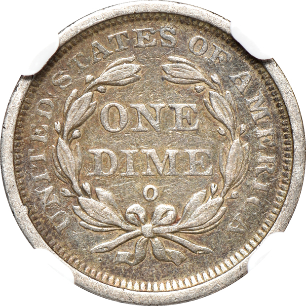 1842-O Seated Liberty dime VF-35, 1911 Barber dime MS-64, and a 1914 Barber dime MS-64, all NGC