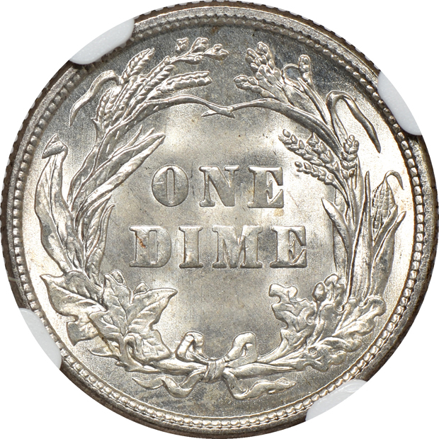 1842-O Seated Liberty dime VF-35, 1911 Barber dime MS-64, and a 1914 Barber dime MS-64, all NGC