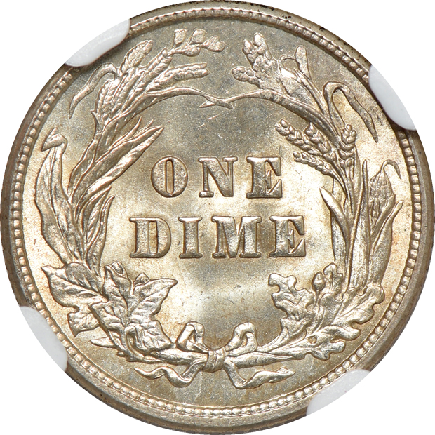 1842-O Seated Liberty dime VF-35, 1911 Barber dime MS-64, and a 1914 Barber dime MS-64, all NGC
