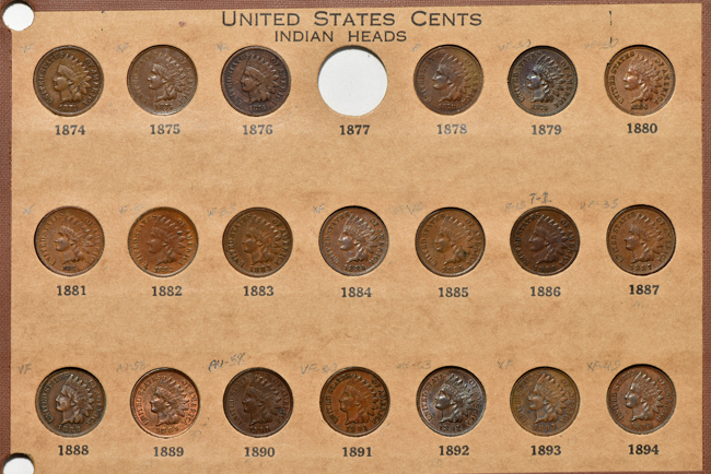 Partial collection of fifty-seven different Flying Eagle and Indian cents in Wayte Raymond holders