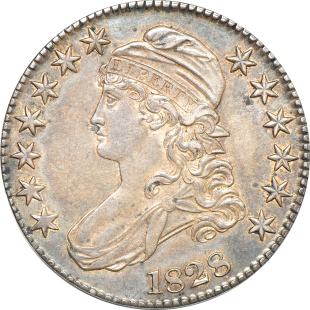 1827 Square 2 AU, and an 1828 Square Base 2 Small 8's XF/reverse damage