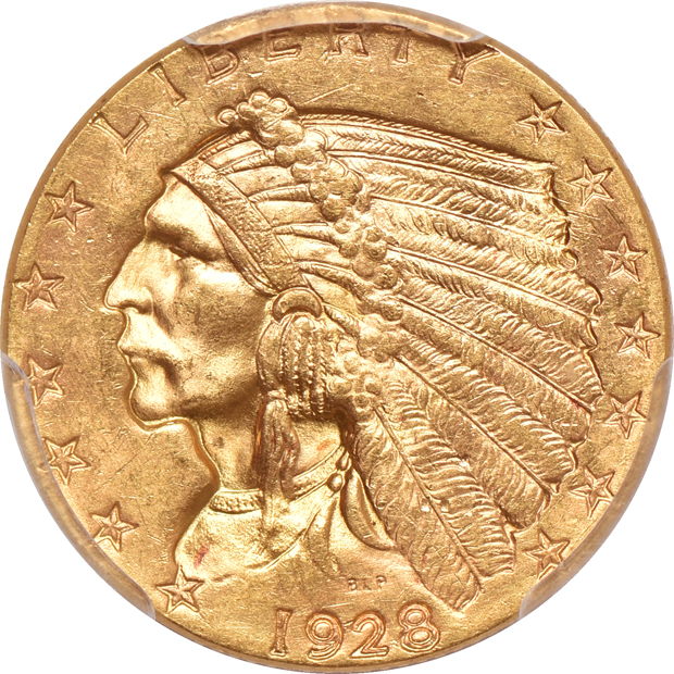 1903 Liberty quarter-eagle and a 1928 Indian Head quarter-eagle, both PCGS MS-63 