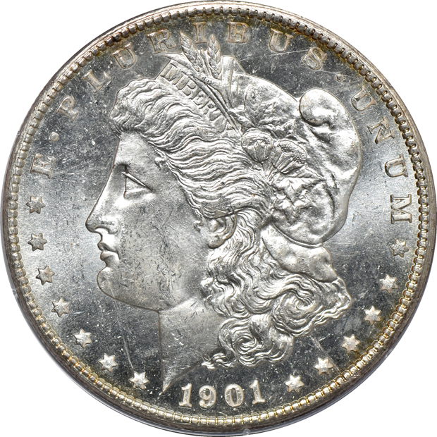 1901-O Morgan silver dollar MS-64PL, 1883-CC Morgan silver dollar MS-64DMPL, and a 1926 MS-64, all PCGS (rattler)