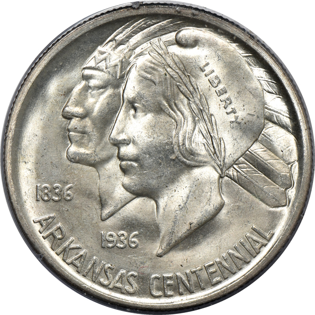 Five silver commemorative half-dollars, all PCGS (rattler)