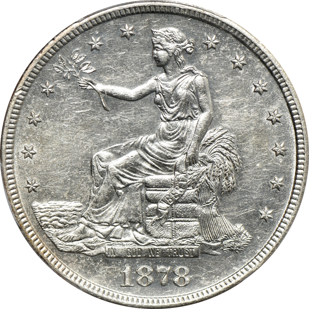 1878-S Trade dollar AU-55, and an 1878 7TF Reverse of 1878 MS-63, both PCGS
