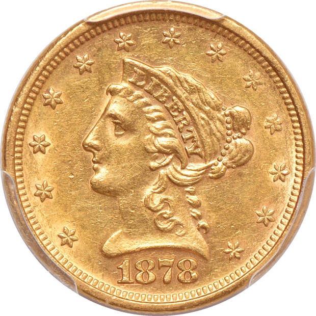 1878-S Liberty quarter-eagle AU-55, and an 1892 Liberty half-eagle MS-64, both PCGS
