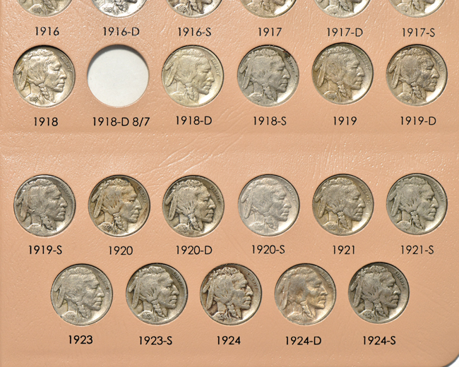 Nearly complete Dansco 7112 collection of Buffalo nickels (all but the 1918/7-D).