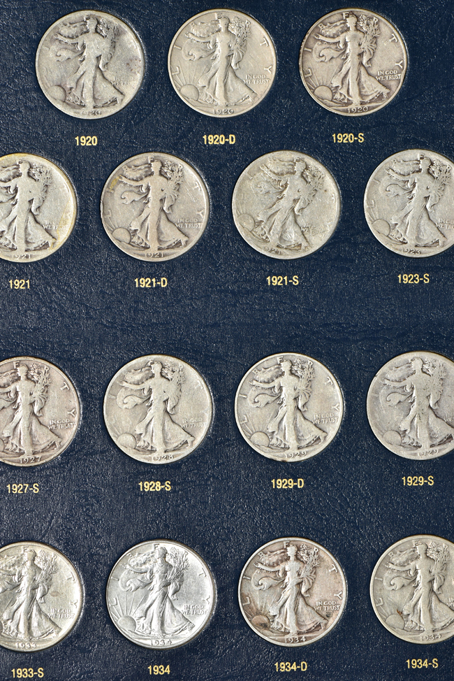 Complete collection of Walking Liberty half-dollars in a Whitman 9125 album