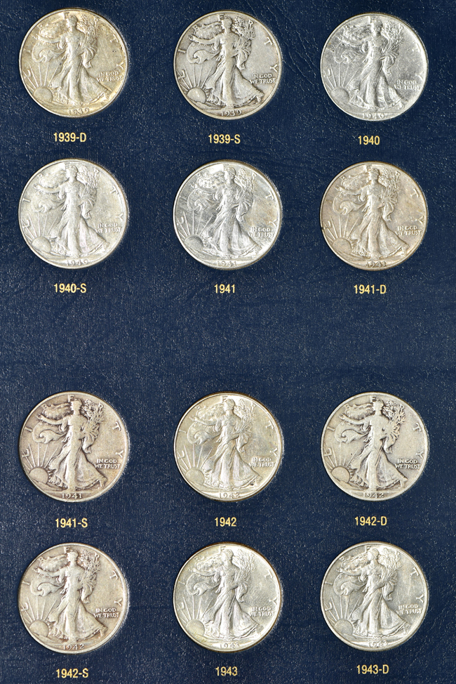 Complete collection of Walking Liberty half-dollars in a Whitman 9125 album