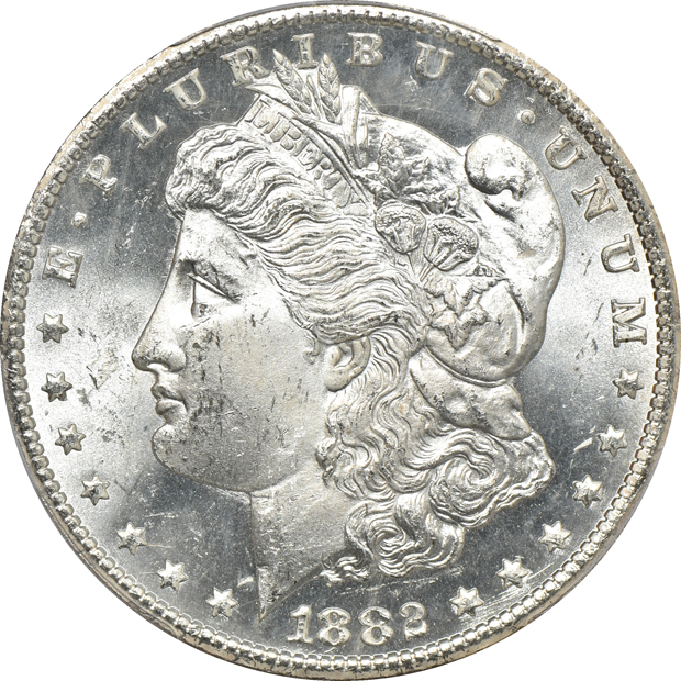 1882-CC MS-65, and an 1883-CC MS-65PL, both PCGS