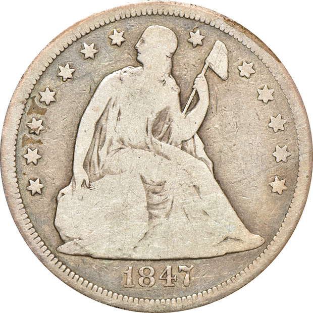 Three silver dollars and an half-dollar