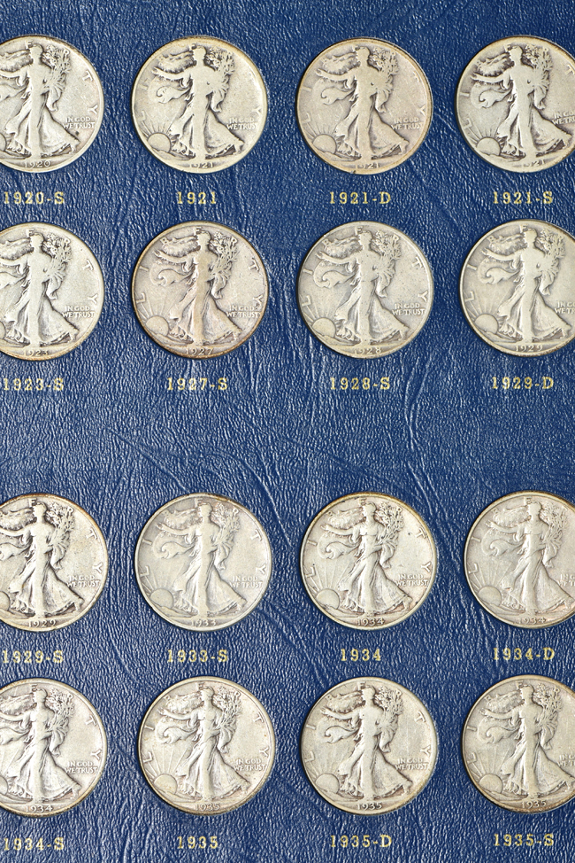 Complete collection of Walking Liberty half-dollars in a Whitman 9423 album