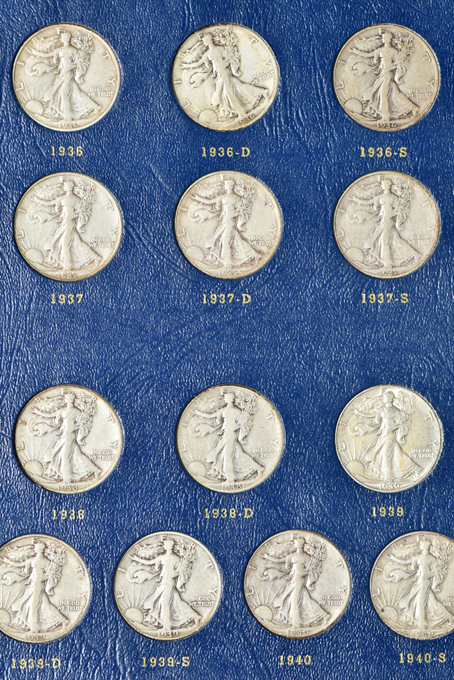 Complete collection of Walking Liberty half-dollars in a Whitman 9423 album