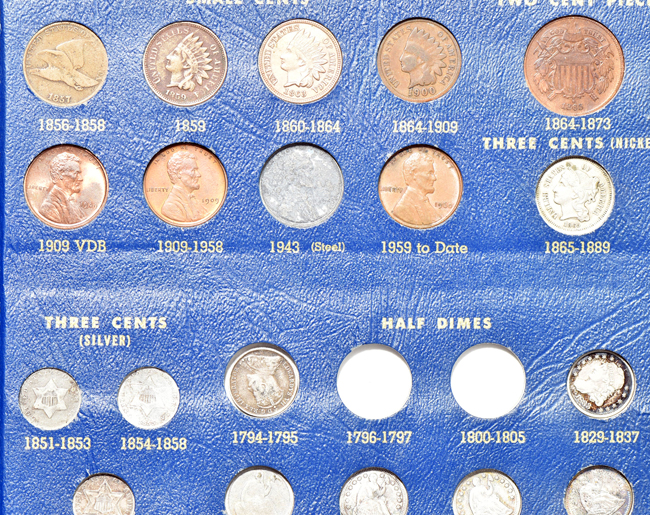 Sixty coins in a Whitman 9434 album