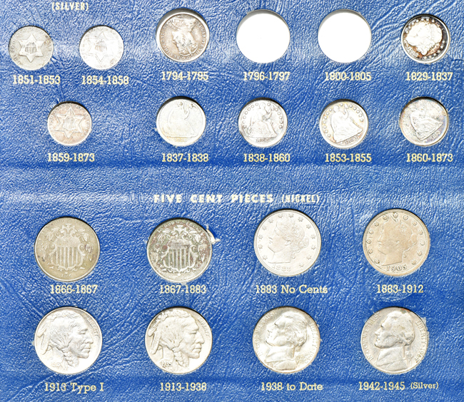 Sixty coins in a Whitman 9434 album