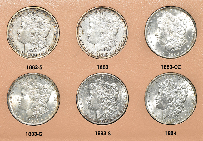 Collection of Morgan silver dollars, 1878 through 1890, in a Dansco 7178 album