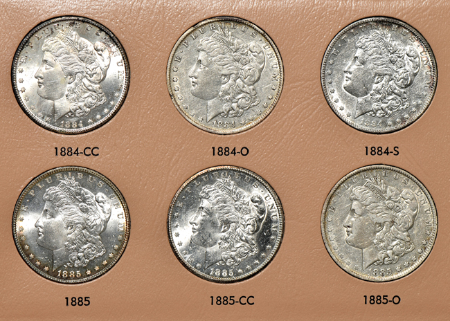 Collection of Morgan silver dollars, 1878 through 1890, in a Dansco 7178 album