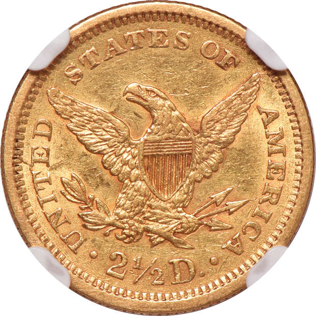 1861 Type 2 Liberty quarter-eagle AU details/cleaned, and a 1914-D Indian-Head quarter eagle MS-61+, both NGC