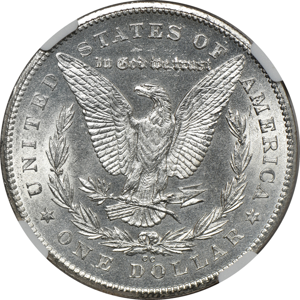 1878-CC NGC MS-64, and an 1899 PCGS MS-64 (rattler)