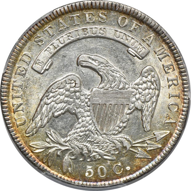 1835 Bust half-dollar AU-55, and an 1872 Seated Liberty dollar XF-40, both PCGS