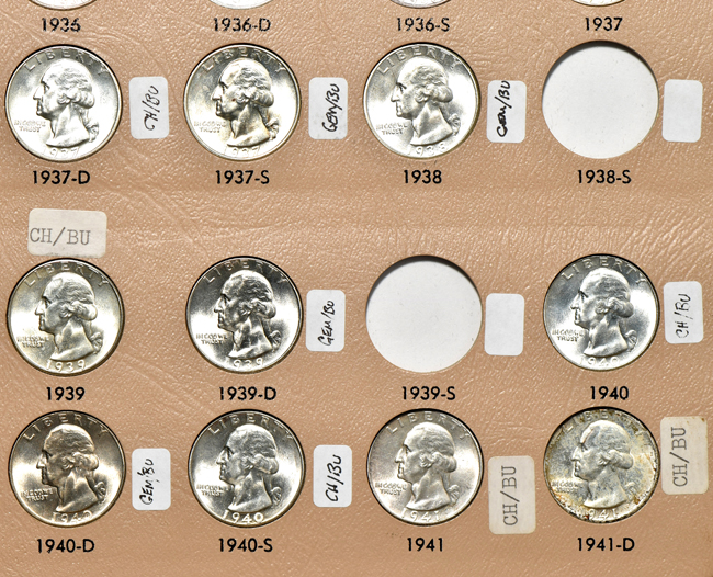 Nearly complete collection of Washington quarter (no 1938-S or 1939-S), including proof-only issues through 1998-S silver, in a Dansco album
