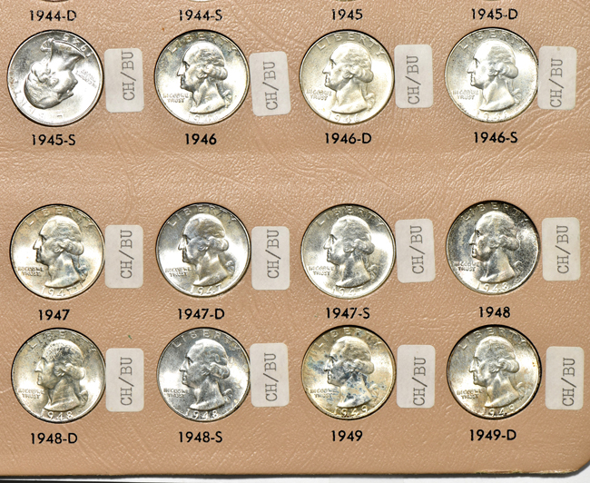 Nearly complete collection of Washington quarter (no 1938-S or 1939-S), including proof-only issues through 1998-S silver, in a Dansco album
