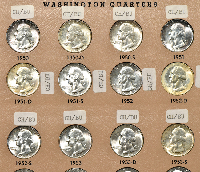 Nearly complete collection of Washington quarter (no 1938-S or 1939-S), including proof-only issues through 1998-S silver, in a Dansco album