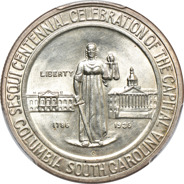 1936 Columbia MS-66+, 1936-D Columbia MS-66, and a 1936-S Columbia MS-66, all PCGS