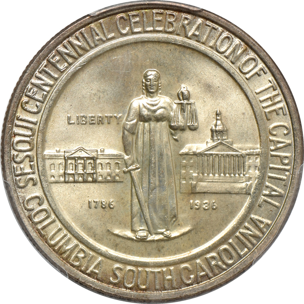 1936 Columbia MS-66+, 1936-D Columbia MS-66, and a 1936-S Columbia MS-66, all PCGS