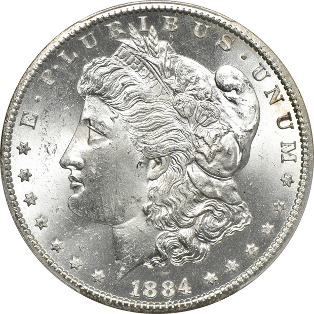1883-CC MS-64+, 1884-CC MS-64+, and an 1884-CC MS-64, all PCGS