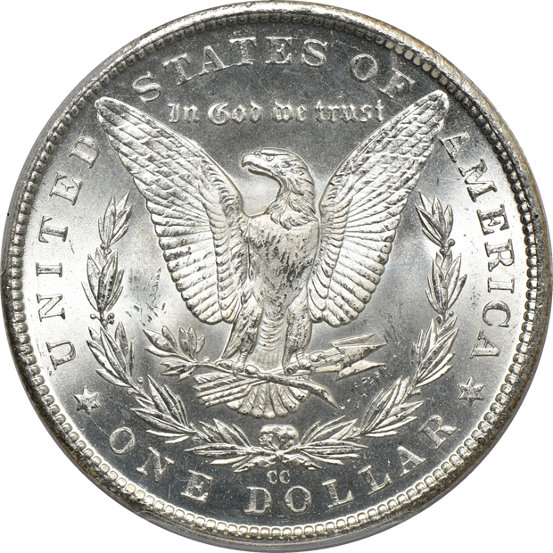 1883-CC MS-64+, 1884-CC MS-64+, and an 1884-CC MS-64, all PCGS