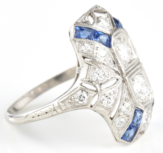 Platinum Diamond and Sapphire Ring