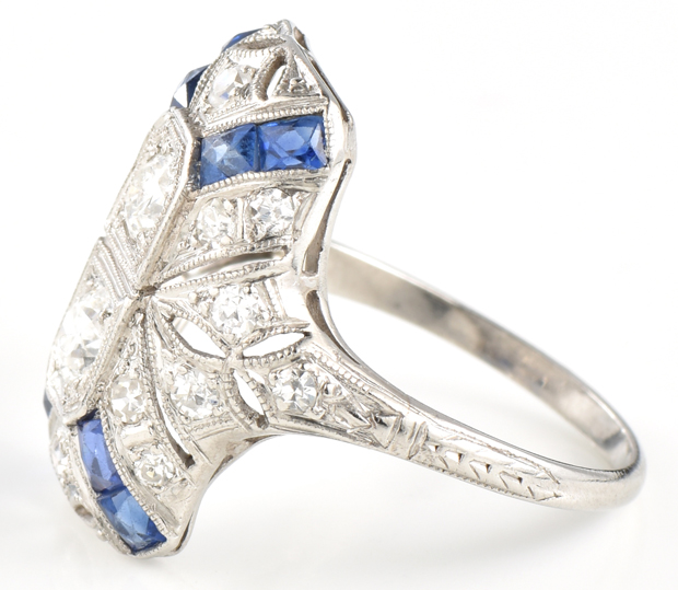 Platinum Diamond and Sapphire Ring