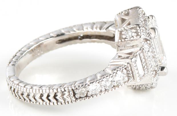 14K White Gold Diamond Ring with a .82 Carat Emerald, GIA #6147811567