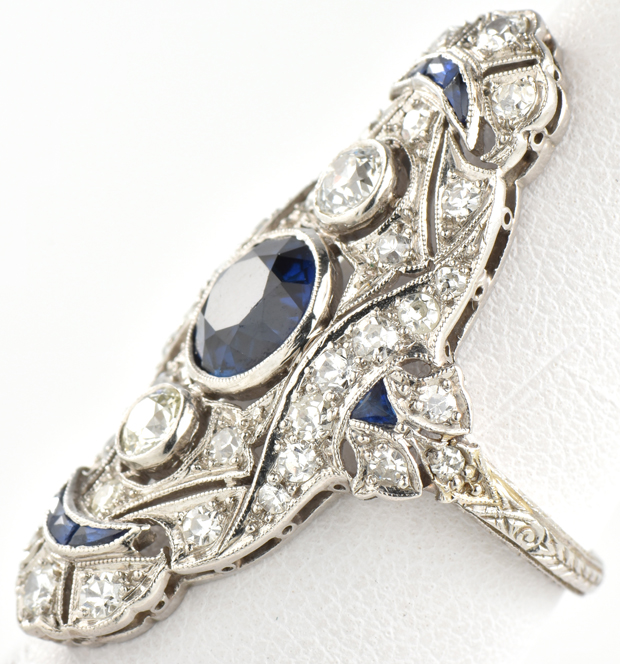 Platinum Diamond and Synthetic Sapphire Ring