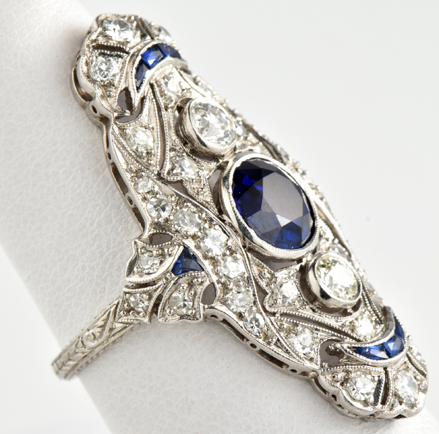 Platinum Diamond and Synthetic Sapphire Ring