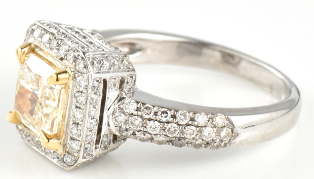 14K White Gold Yellow Diamond Ring