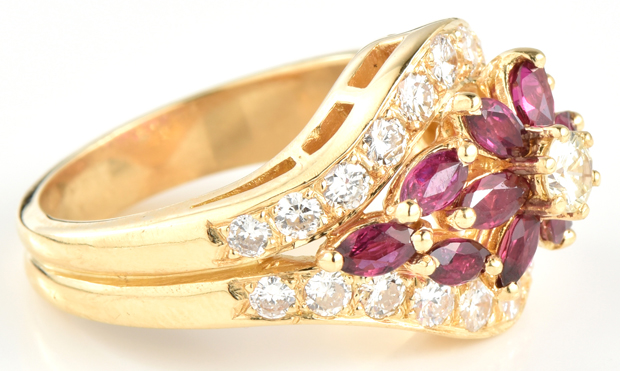 18K Yellow Gold Diamond and Ruby Ring