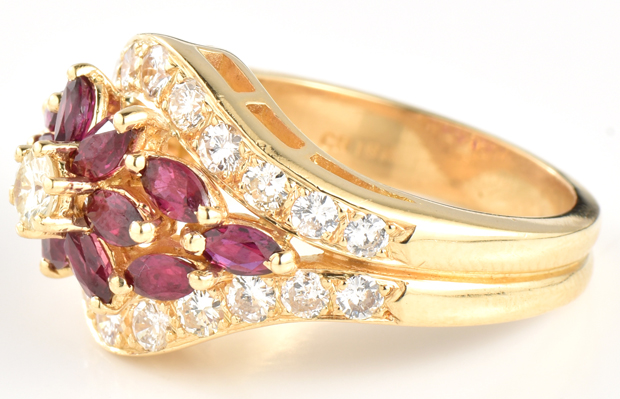 18K Yellow Gold Diamond and Ruby Ring