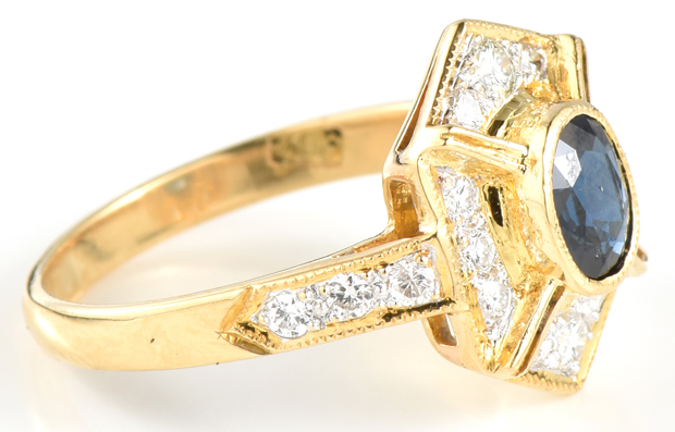 18K Yellow Gold Diamond and Sapphire Ring
