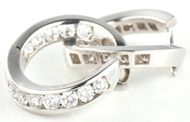 14K White Gold Diamond Hoop Earrings
